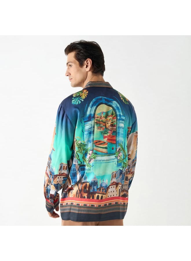 Iconic Iconic Regular Fit Printed Shirt with Camp Collar and Long Sleeves  - Image 3