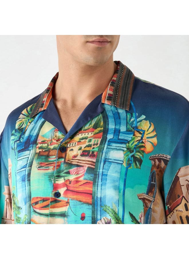 Iconic Iconic Regular Fit Printed Shirt with Camp Collar and Long Sleeves  - Image 4