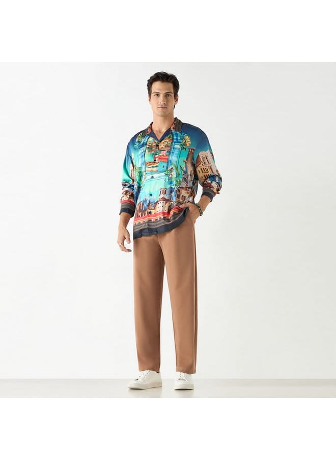 Iconic Iconic Regular Fit Printed Shirt with Camp Collar and Long Sleeves  - Image 2