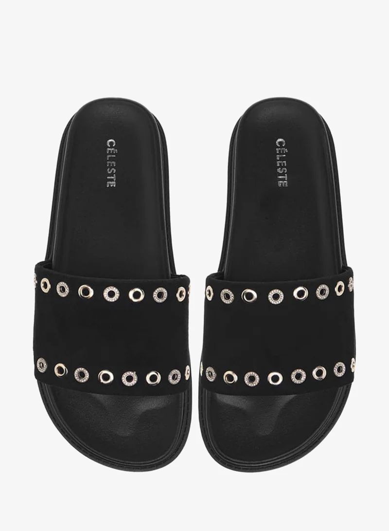 Celeste Women's Eyelet Detail Slip-On Flat Sandals