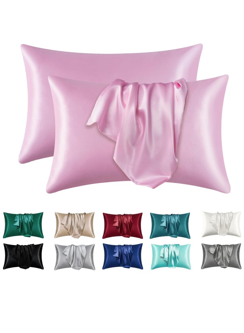 Bukela Satin Silk Pillowcases for Skin and Hair,Set of 2 Satin Pillow Cases for Women with Envelope Closure,Soft Breathable Smooth Cooling Silk Pillow Covers for Gifts，Pink，Standard (20" x 26")  - Image 1