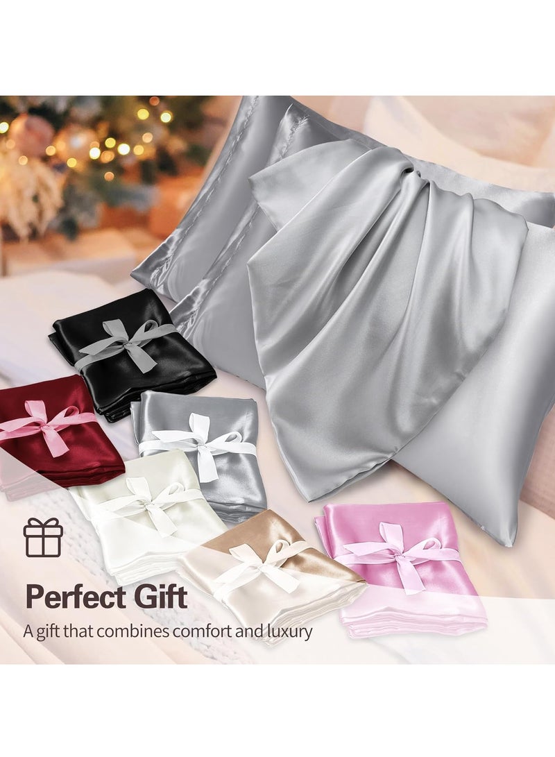 Satin Silk Pillowcases for Skin and Hair,Set of 2 Satin Pillow Cases for Women with Envelope Closure,Soft Breathable Smooth Cooling Silk Pillow Covers for Gifts，Pink，Standard (20" x 26")