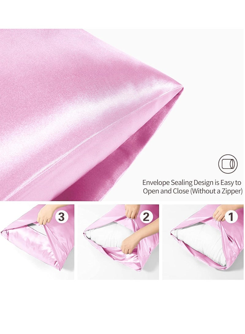 Bukela Satin Silk Pillowcases for Skin and Hair,Set of 2 Satin Pillow Cases for Women with Envelope Closure,Soft Breathable Smooth Cooling Silk Pillow Covers for Gifts，Pink，Standard (20" x 26")  - Image 4