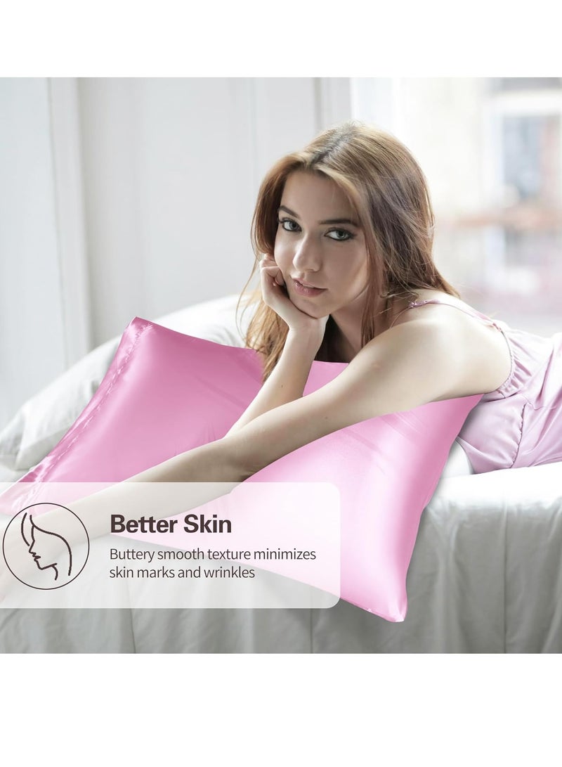 Bukela Satin Silk Pillowcases for Skin and Hair,Set of 2 Satin Pillow Cases for Women with Envelope Closure,Soft Breathable Smooth Cooling Silk Pillow Covers for Gifts，Pink，Standard (20" x 26")  - Image 3