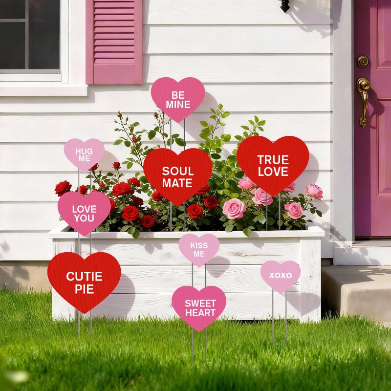 Keoholi 9 Pcs Valentine Yard Sign Valentine'S Day Yard Stake With Conversation Heart Valentines Garden Stake Valentines Day Outdoor Decorations For Pathway Wedding Lawn - Image 5