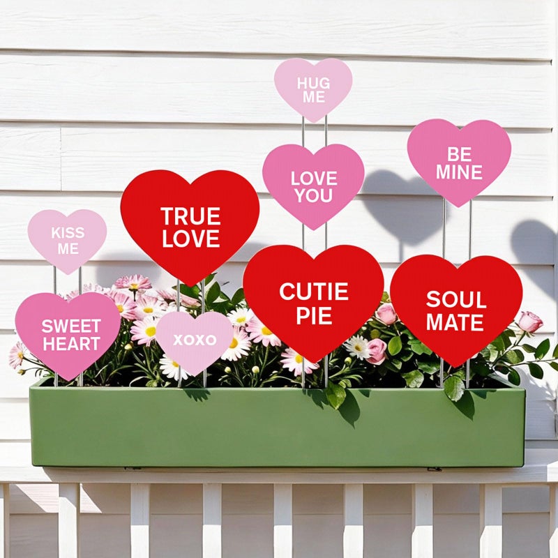 Keoholi 9 Pcs Valentine Yard Sign Valentine'S Day Yard Stake With Conversation Heart Valentines Garden Stake Valentines Day Outdoor Decorations For Pathway Wedding Lawn - Image 1