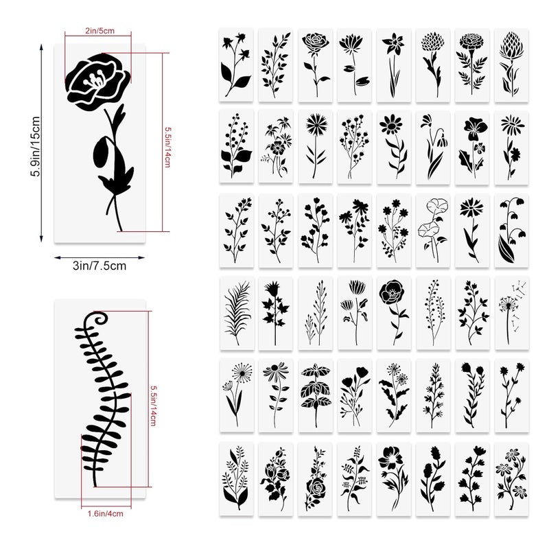 CODOHI 50 Pcs Wildflower,Small Flower Leaf Stencils For Painting On Wood,Daisy Rose Dandelion Tropical Leaf Botanical Templates,Reusable Plant Template For DIY Fabric Paper Card Drawing-3 X 6\ - Image 2