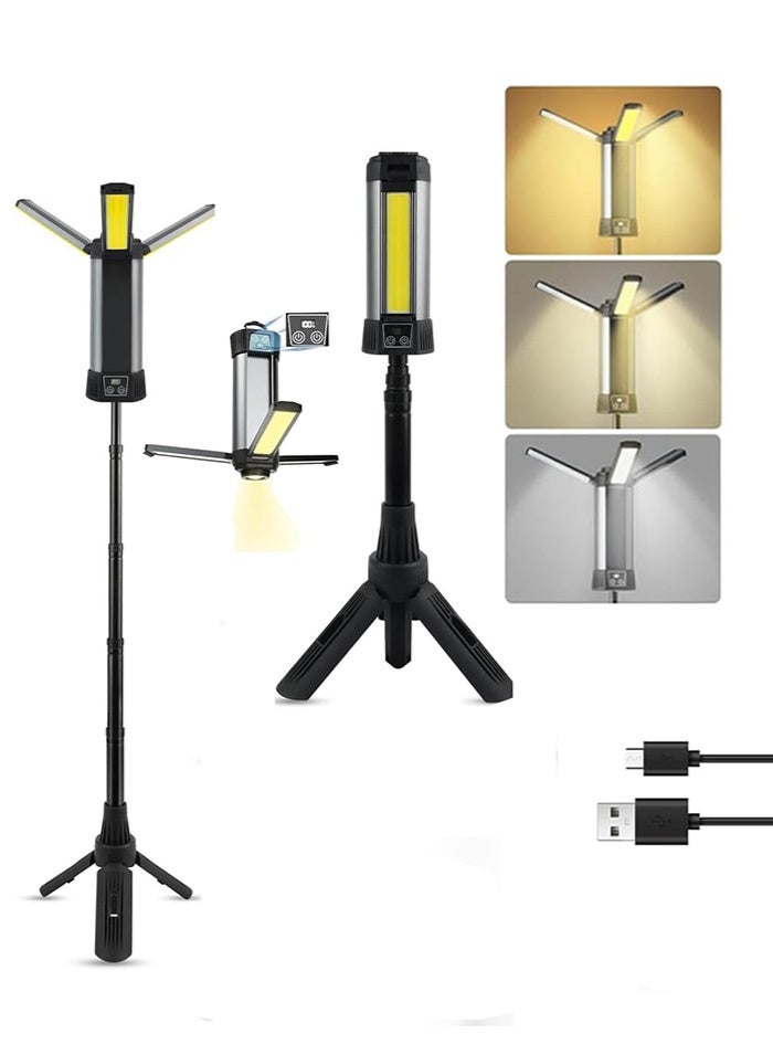 MissTiara Rechargeable LED Work Light with Stand, Camping Lights Outdoor, Portable Cordless Work Light 3-head, 500/1500/2500 Lumen, Camping Light with Detachable Tripod - Image 2