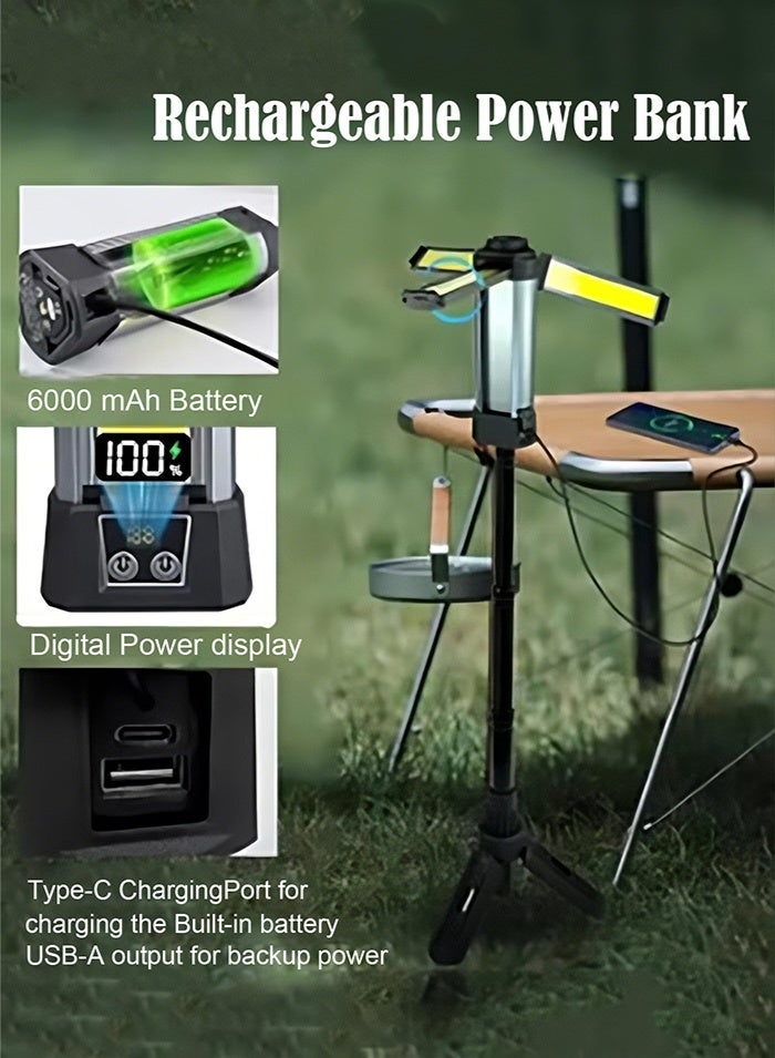 MissTiara Rechargeable LED Work Light with Stand, Camping Lights Outdoor, Portable Cordless Work Light 3-head, 500/1500/2500 Lumen, Camping Light with Detachable Tripod - Image 3