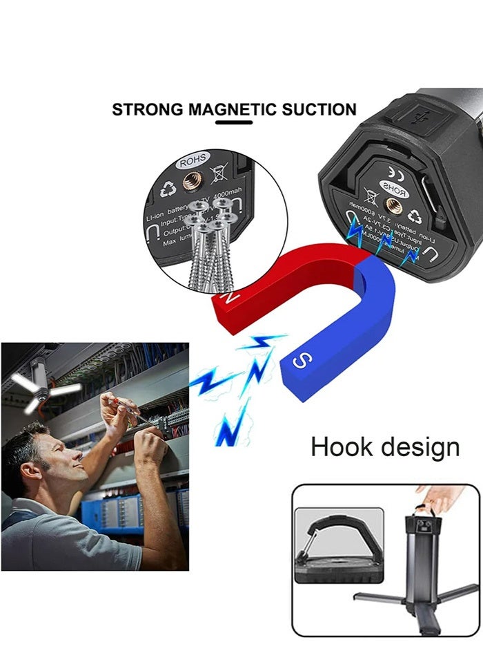 MissTiara Rechargeable LED Work Light with Stand, Camping Lights Outdoor, Portable Cordless Work Light 3-head, 500/1500/2500 Lumen, Camping Light with Detachable Tripod - Image 5