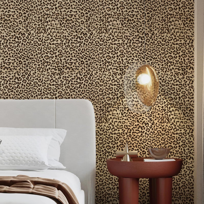 JiffDiff Leopard Print Peel and Stick Wallpaper, Waterproof Removable Self Adhesive Textured Wall Paper, Yellow Unique Funky Cheetah Contact Paper for Bedroom and Bathroom 800"X17.3"(96.2 sq. ft) - Image 5