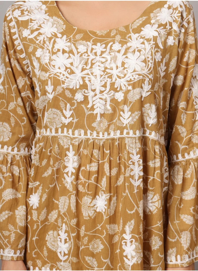 Alaya Hand Embroidered Chikankari A-Line Gathering Pattern Mulmul Cotton Jalabiya-AL3673