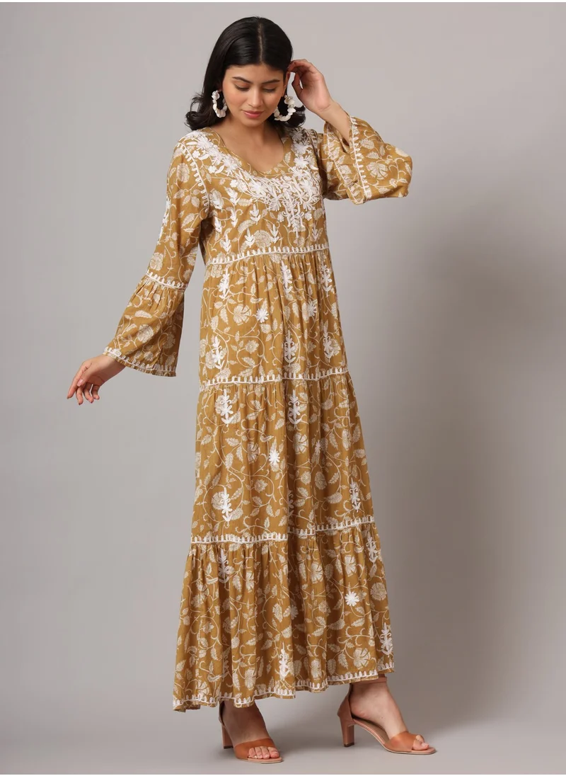 Alaya Hand Embroidered Chikankari A-Line Gathering Pattern Mulmul Cotton Jalabiya-AL3673