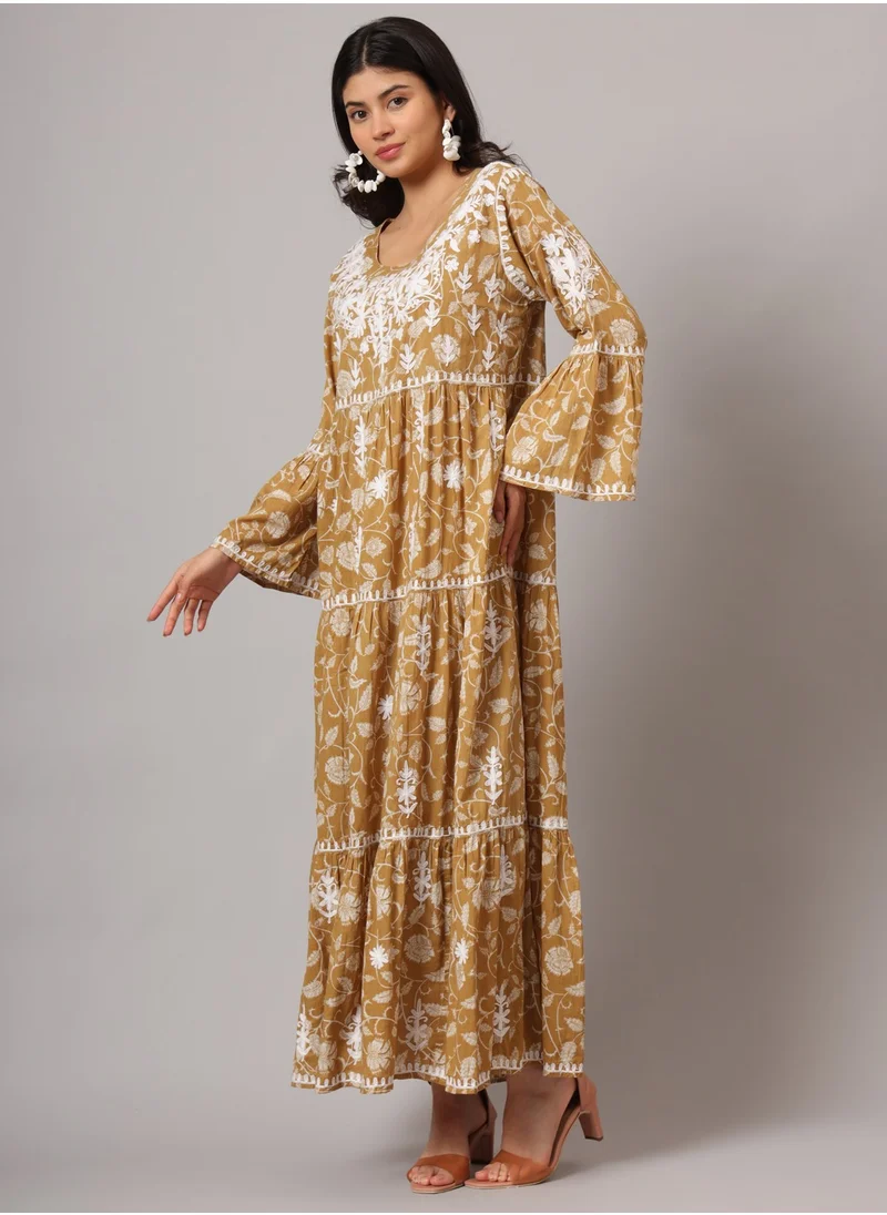 Alaya Hand Embroidered Chikankari A-Line Gathering Pattern Mulmul Cotton Jalabiya-AL3673