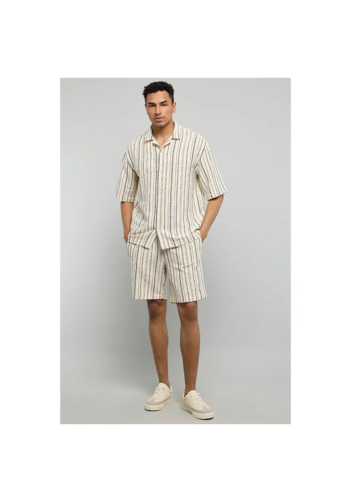 R&b Striped Shirt with Reverse Collar and Short Sleeves