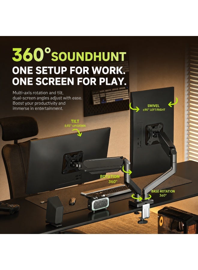 Dual Monitor Arm Stand, Adjustable Gas Spring Monitor Mount for 17-32 Inch Screens, Heavy Duty Aluminum Alloy Desk Mount with 360° Rotation, Full Motion VESA Monitor Holder for Gaming Office Setup - Image 5
