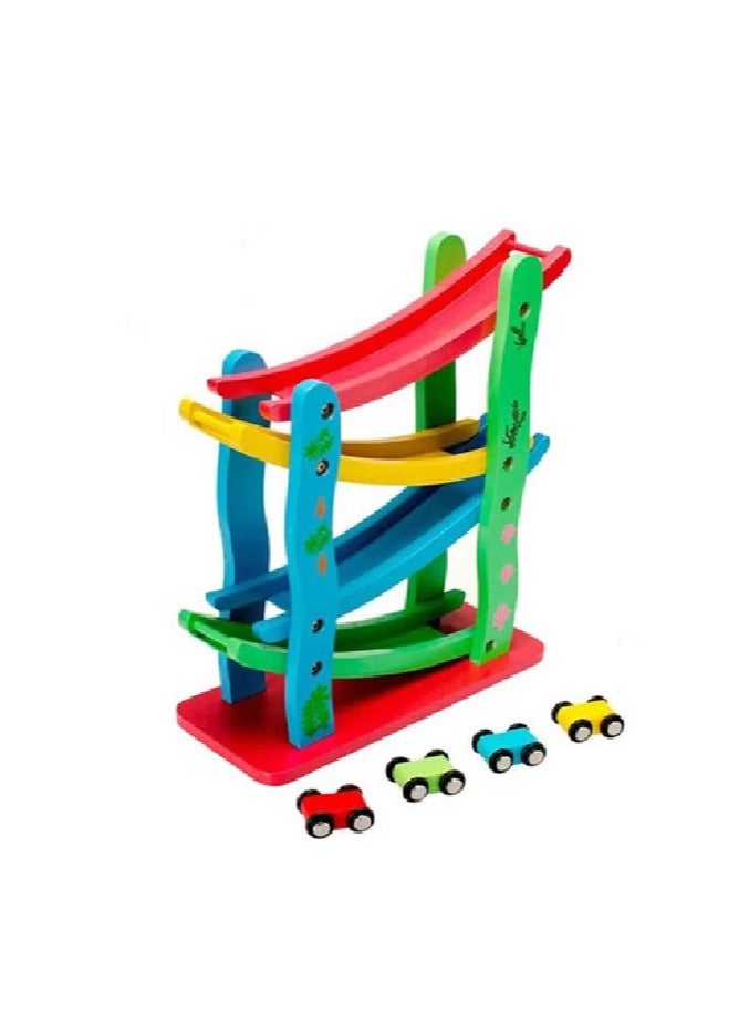 4 Layers Children Wooden Sliding Motor Racing Track Toy Car Game Ramp Racers With Cars - Image 3