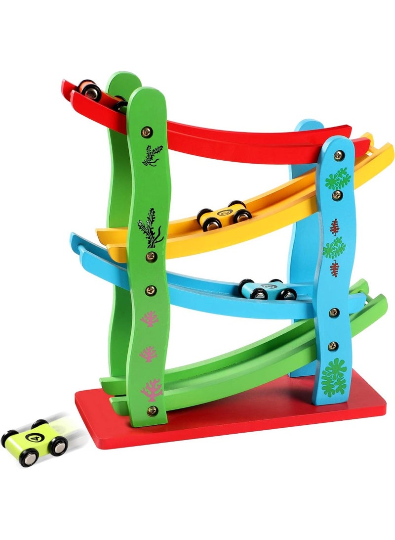 4 Layers Children Wooden Sliding Motor Racing Track Toy Car Game Ramp Racers With Cars - Image 2