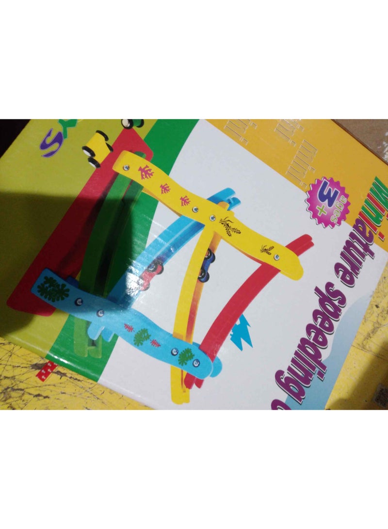 4 Layers Children Wooden Sliding Motor Racing Track Toy Car Game Ramp Racers With Cars - Image 1