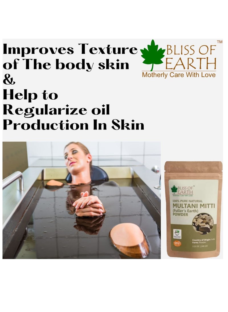 BLISS OF EARTH 100% Pure Multani Mitti Powder | Fuller's Earth Powder | 100GM | Great For Hair, Face, Skin Pack of 3  - Image 4