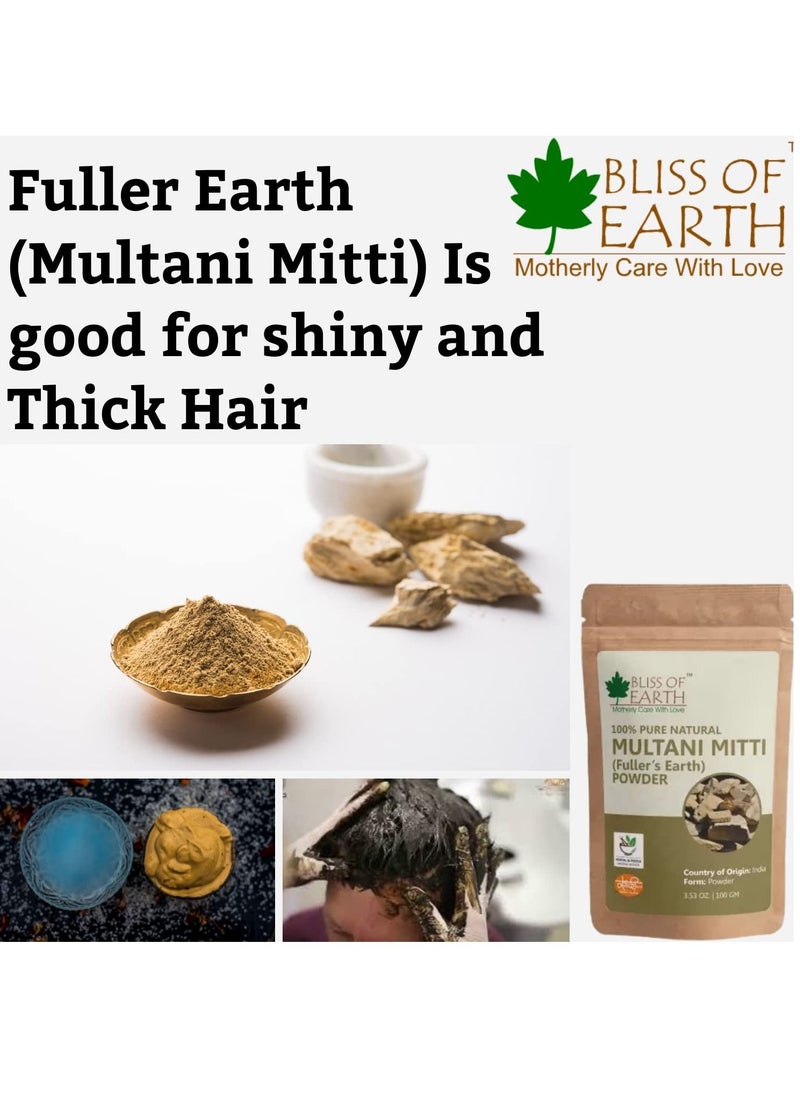 BLISS OF EARTH 100% Pure Multani Mitti Powder | Fuller's Earth Powder | 100GM | Great For Hair, Face, Skin Pack of 3  - Image 2