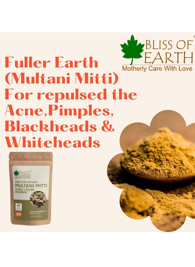 BLISS OF EARTH 100% Pure Multani Mitti Powder | Fuller's Earth Powder | 100GM | Great For Hair, Face, Skin Pack of 3  - Image 3