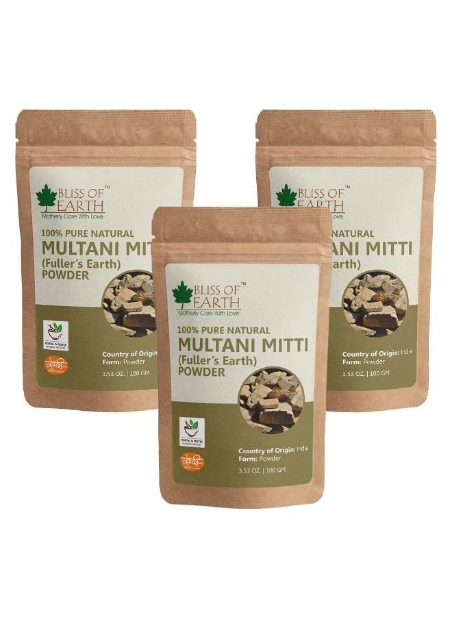 BLISS OF EARTH 100% Pure Multani Mitti Powder | Fuller's Earth Powder | 100GM | Great For Hair, Face, Skin Pack of 3  - Image 1