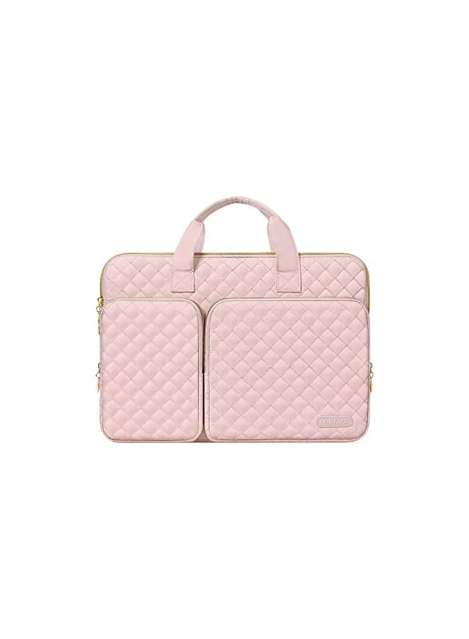 Mosiso 360 Protective Laptop Sleeve Compatible with MacBook Air/Pro,13-13.3 inch Notebook,Compatible with MacBook Pro 14 M3 M2 M1 2024-2021, Square Quilted Bag with 2 Pockets&Handle&Belt, Chalk Pink  - Image 1