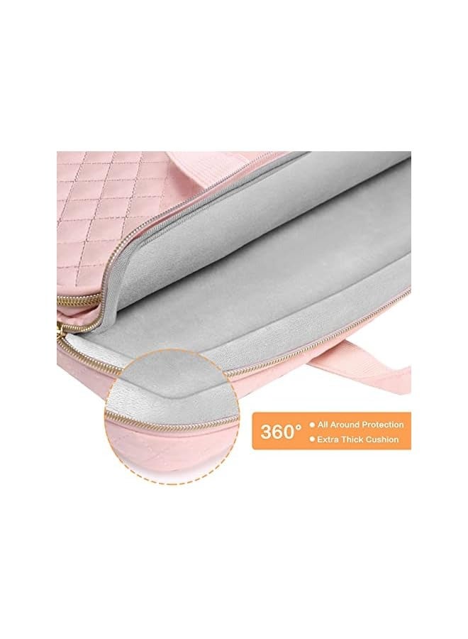 Mosiso 360 Protective Laptop Sleeve Compatible with MacBook Air/Pro,13-13.3 inch Notebook,Compatible with MacBook Pro 14 M3 M2 M1 2024-2021, Square Quilted Bag with 2 Pockets&Handle&Belt, Chalk Pink  - Image 3