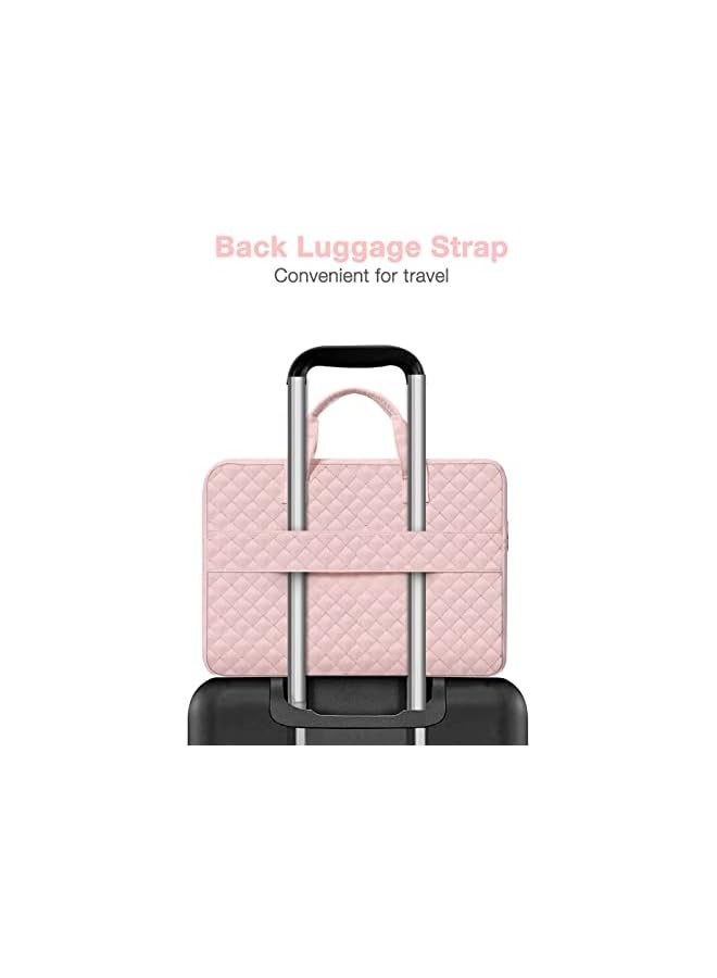 Mosiso 360 Protective Laptop Sleeve Compatible with MacBook Air/Pro,13-13.3 inch Notebook,Compatible with MacBook Pro 14 M3 M2 M1 2024-2021, Square Quilted Bag with 2 Pockets&Handle&Belt, Chalk Pink  - Image 5