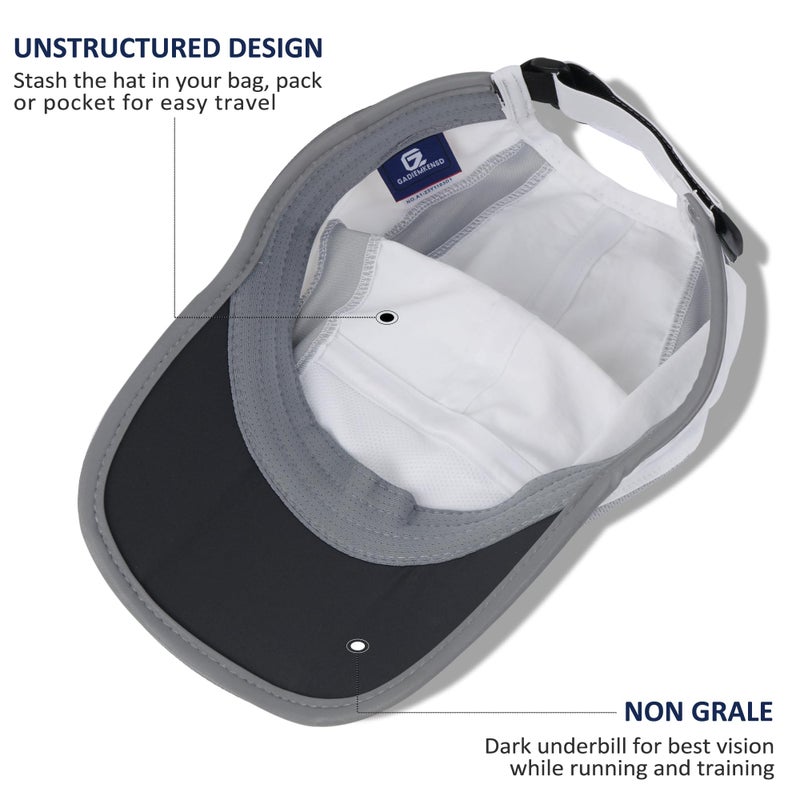 GADIEMKENSD Baseball Cap Nylon Running Outdoor Sports Hat for Men Woman Adjustable Quick Drying Reflective Foldable 50+ UPF Inhibit UV Mesh Water Repellency Race Performance Lightweight White - Image 4