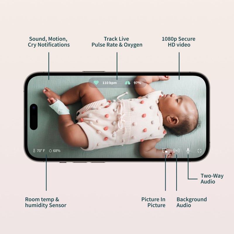 Owlet ® Dream Duo Smart Baby Monitor: FDA-Cleared Dream Sock® plus  Cam 2- Tracks  Notifies for Pulse Rate  Oxygen while viewing Baby in 1080p HD WiFi Video - Image 4