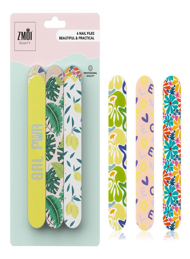 ZMOI Nail Files - Professional Medium Emery Boards 6 Dual-Sided Medium, Fine Grit for Natural/Acrylics - Nail Shapers to Smooth/Refine Nails (Pack of 1) - Image 1
