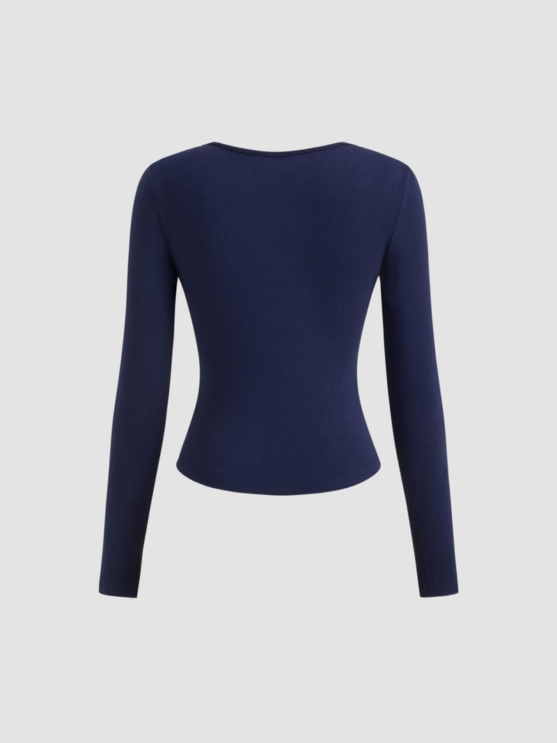 CIDER Women's Long Sleeve Tie Front Top Slim Fit Dark Navy - Image 5