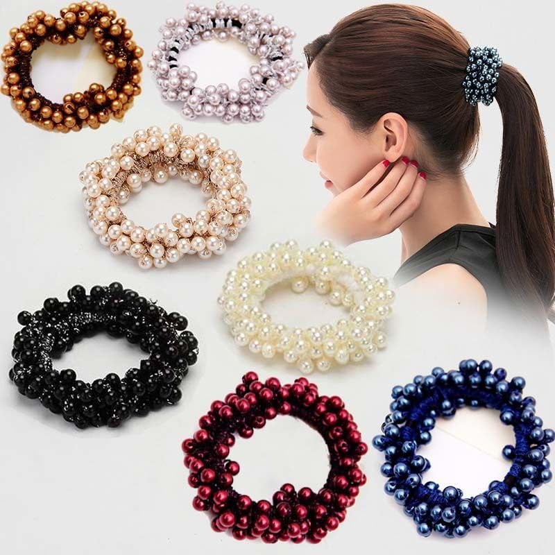 Samyak 6 Pcs Pearl Hair Ties Ponytail Holders For Women & Girls, Imitation Pearl Hair Accessories - Image 1