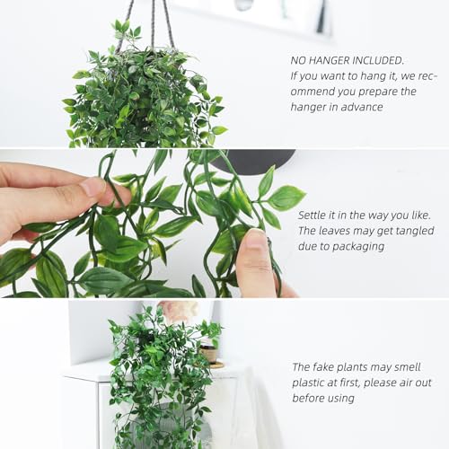 Whonline Fake Hanging Plants, Artificial Small Potted Plants for Indoor Outdoor Aesthetic Office Living Room Shelf Decor (1 Pack) - Image 3