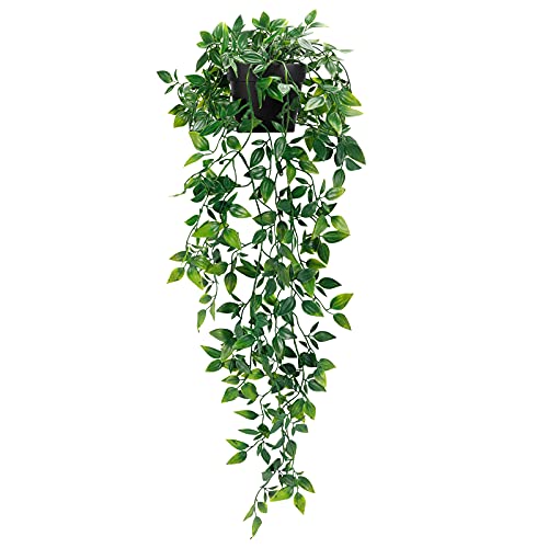 Whonline Fake Hanging Plants, Artificial Small Potted Plants for Indoor Outdoor Aesthetic Office Living Room Shelf Decor (1 Pack) - Image 1