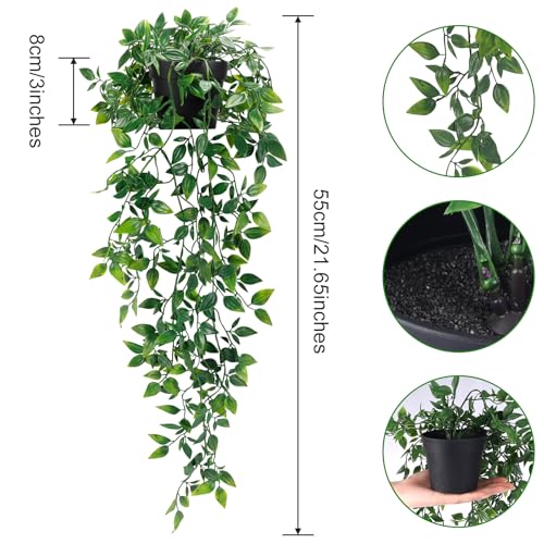 Whonline Fake Hanging Plants, Artificial Small Potted Plants for Indoor Outdoor Aesthetic Office Living Room Shelf Decor (1 Pack) - Image 2