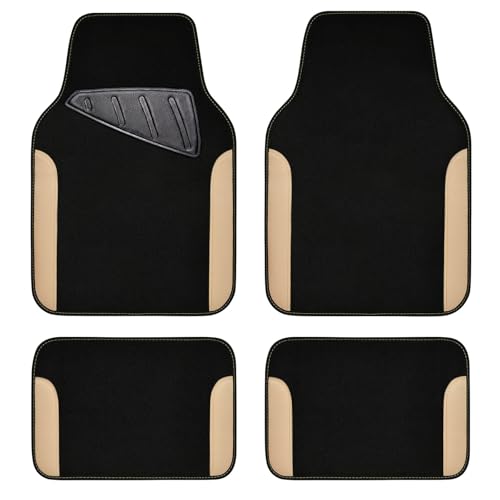CAR PASS Waterproof Car Floor Mat Universal Fit Car Mats with Driver Heel Pad Leather Car Carpet AntiSlip Nibbed Backing Floor Mats for SUV VansSedanTruck Automotive Floor Mats Black Beige - Image 1