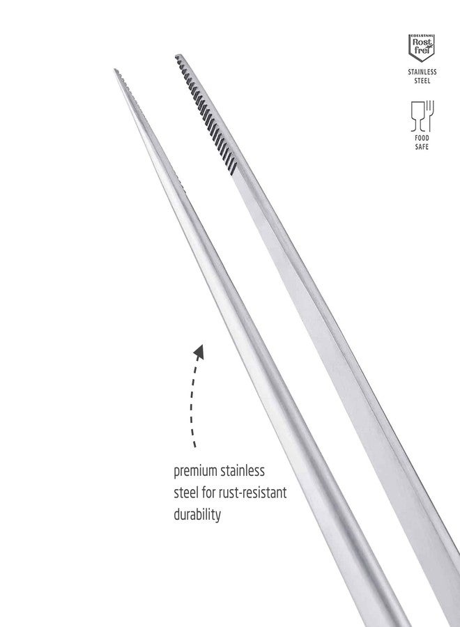 triangle Pointed Tweezers - 11.8 in. (30 cm) - Stainless Steel Culinary Tweezers for Serving & Plating Fine Cuisine - Dishwasher Safe - Image 2