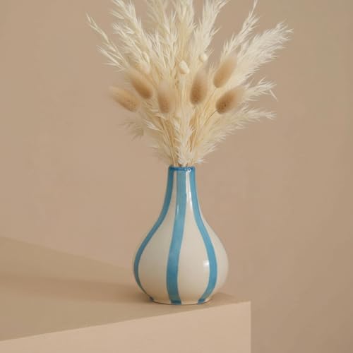 PUREZENTO Blue & White Striped 'Tulip Bud' Ceramic Vase 6 Inch (Pack of 1) | Unique Modern Bud Vase for Dried Flowers & Pampas Grass | Vases for Modern Home Decor, Living Room & Office Decor Ideas - Image 4