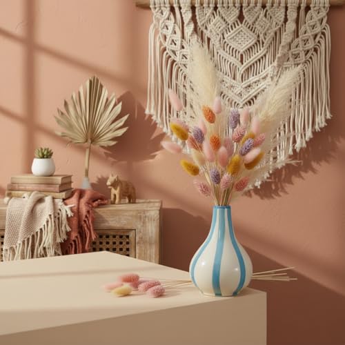 PUREZENTO Blue & White Striped 'Tulip Bud' Ceramic Vase 6 Inch (Pack of 1) | Unique Modern Bud Vase for Dried Flowers & Pampas Grass | Vases for Modern Home Decor, Living Room & Office Decor Ideas - Image 5