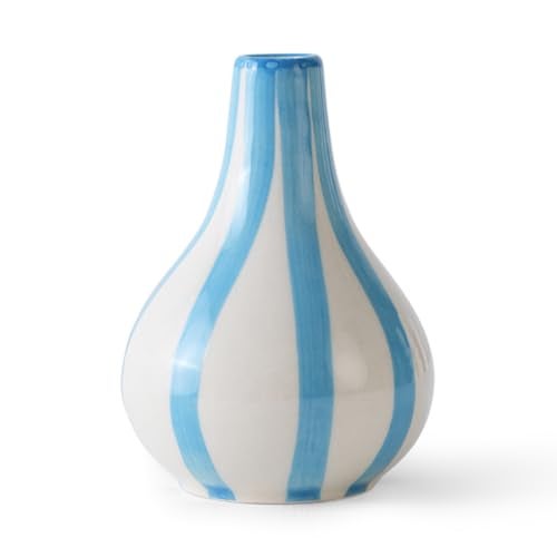 PUREZENTO Blue & White Striped 'Tulip Bud' Ceramic Vase 6 Inch (Pack of 1) | Unique Modern Bud Vase for Dried Flowers & Pampas Grass | Vases for Modern Home Decor, Living Room & Office Decor Ideas - Image 3