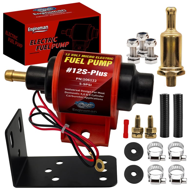 ENGINEMAN Universal 12 Volt Electric Fuel Pump 5-9 PSI, 35GPH, Super 12S Plus for Gasoline Diesel Engines - Image 1