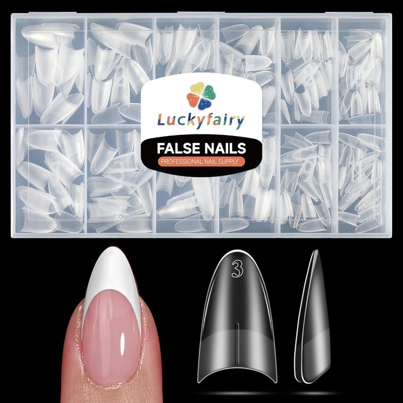 Luckyfairy Medium Almond Shape Nail Tips Half Cover 360pcs Medium Nails Double Sided Matte Almond Nail Tips Strong Lasting for Acrylic Press On Nails, 12 Sizes Luckyfairy Gelly Tips - Image 1