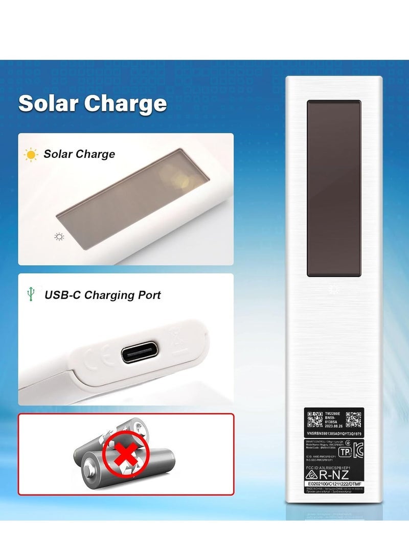 Gravity Solar Voice Remote Replacement for Samsung Frame TV Remote with Bluetooth Rechargeable Solar Cell, for Samsung  Smart TVs Ultra HD 4K 8K Neo QLED UHD, 4 Shortcut Buttons, White - Image 2