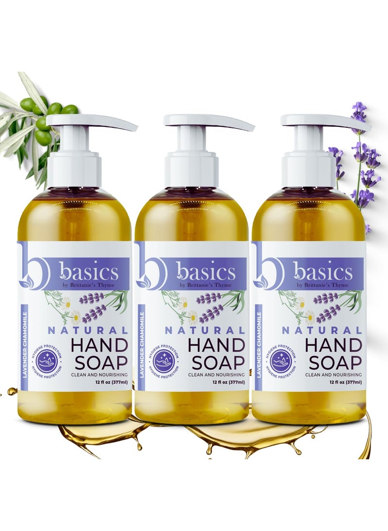 Brittanie's Thyme - Brittanies Thyme Basics Natural Olive Oil Hand Soap Lavender Chamomile  12 fl oz Pack of 3  Cruelty Free Vegan No Synthetic Additives No Sulfates Paraben Free Phthalate Free - Image 1