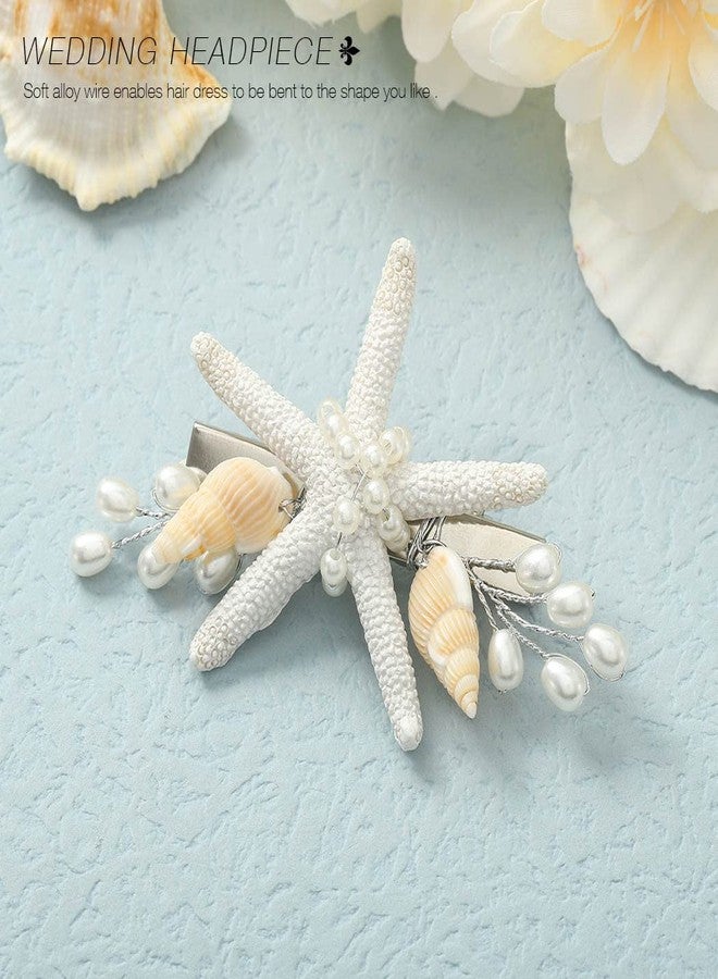Brishow Starfish Clip Silver Seashell Hair Accessories Pearl Beach Wedding Hair clips for Brides and Bridesmaids - Image 2