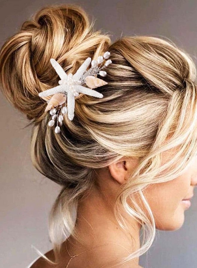 Brishow Starfish Clip Silver Seashell Hair Accessories Pearl Beach Wedding Hair clips for Brides and Bridesmaids - Image 1