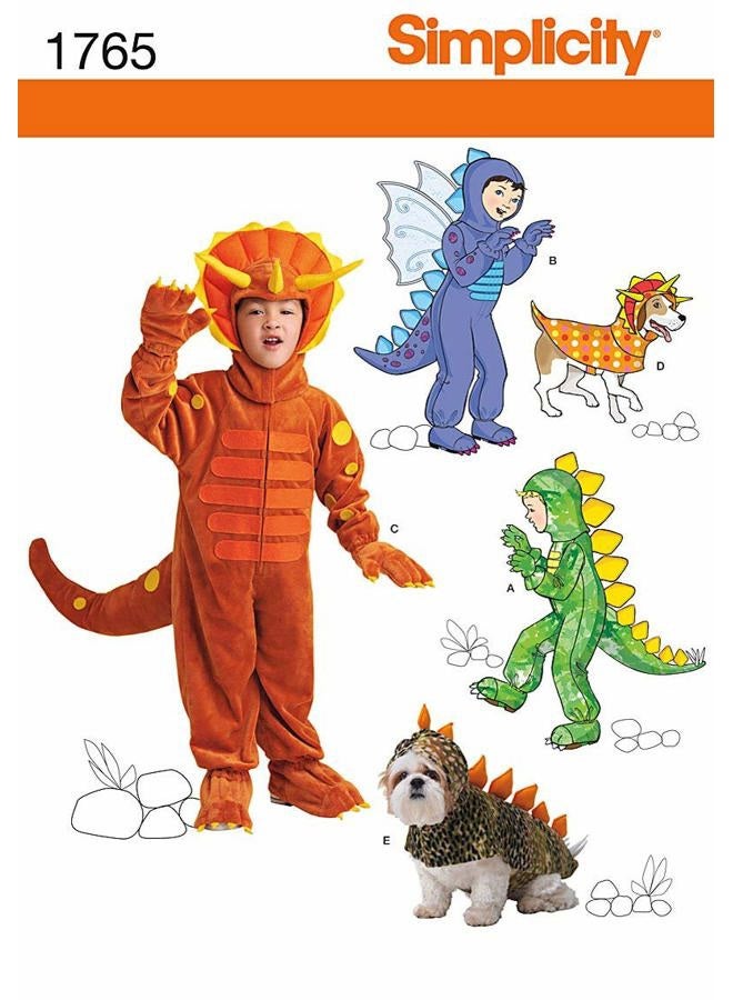 Simplicity 1765 Child's and Dog's Dinosaur Costume Sewing Patterns, Children's Sizes 3-8 and Dog's Sizes S-L - Image 1